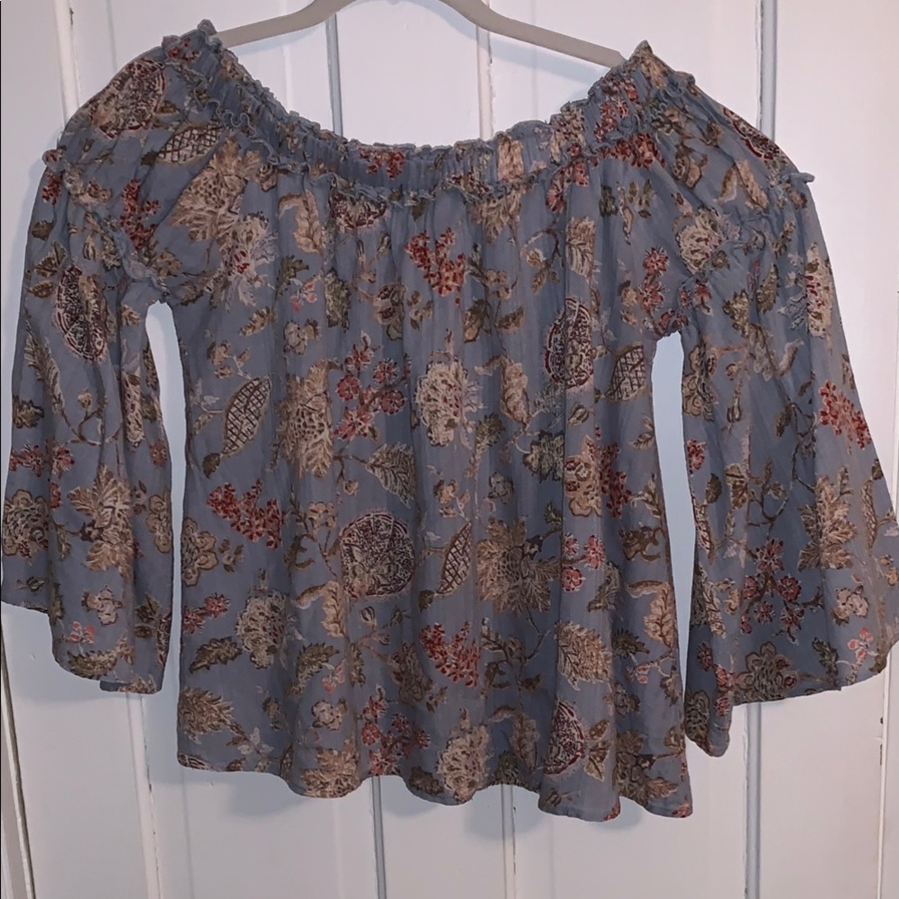 Umgee Bo ho top SIZE Small Cute sleeve detail Off shoulder option Blue Gray - Picture 2 of 5